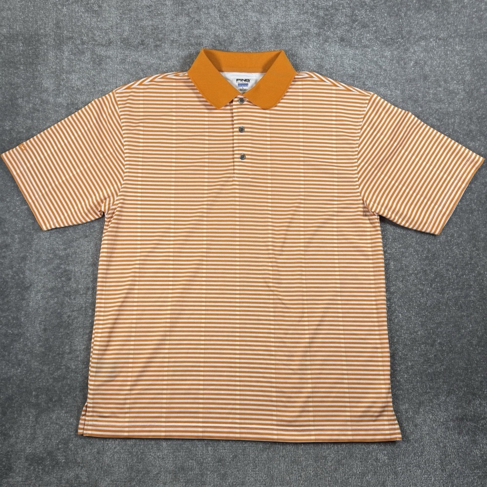 Ping Polo Shirt Men's Large Orange Striped Performance Dynamics Golf
